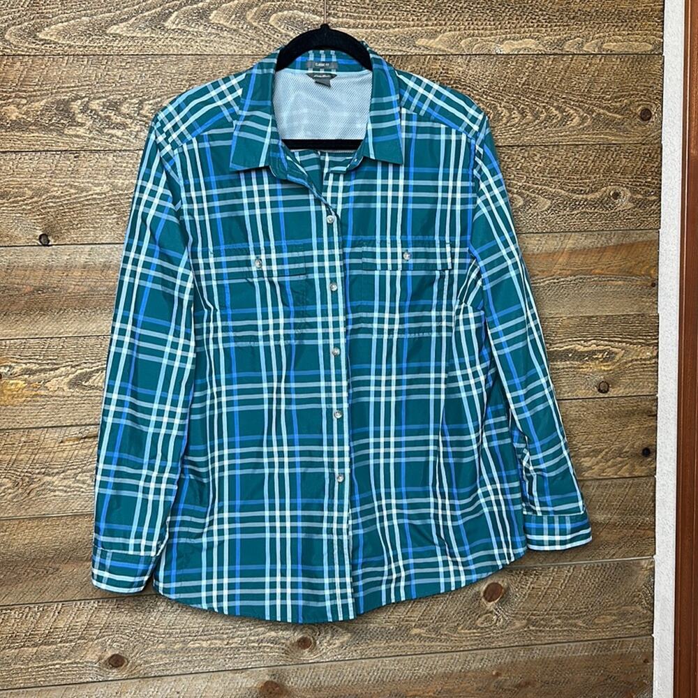 Eddie Bauer Green Plaid Shirt Jacket Collared Long Sleeve Size 2XL
